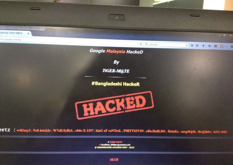 A screenshot of the u00e2u20acu02dchackedu00e2u20acu2122 Google Malaysiau00e2u20acu2122s website. 