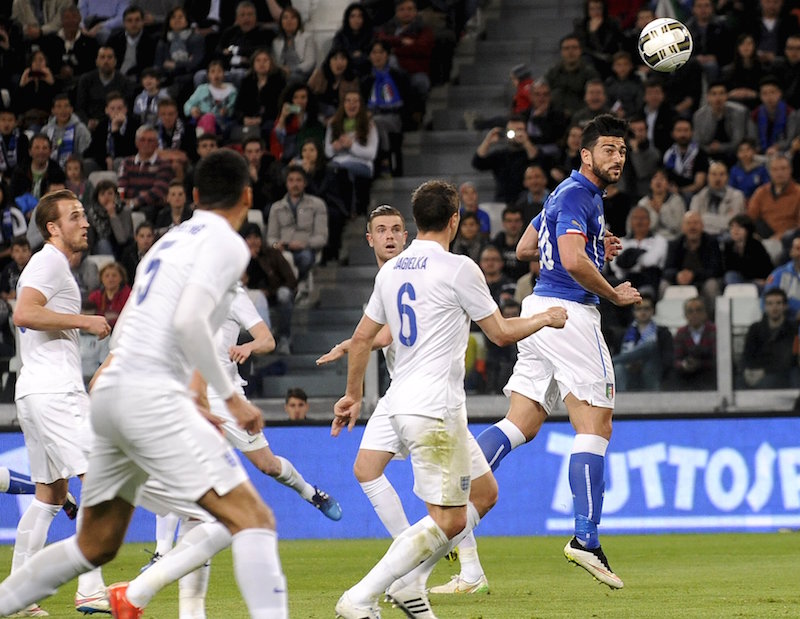 Italyu00e2u20acu2122s Graziano Pelle heads to score against England during their international friendly at Juventus Stadium in Turin March 31, 2015. u00e2u20acu201d Reuters pic