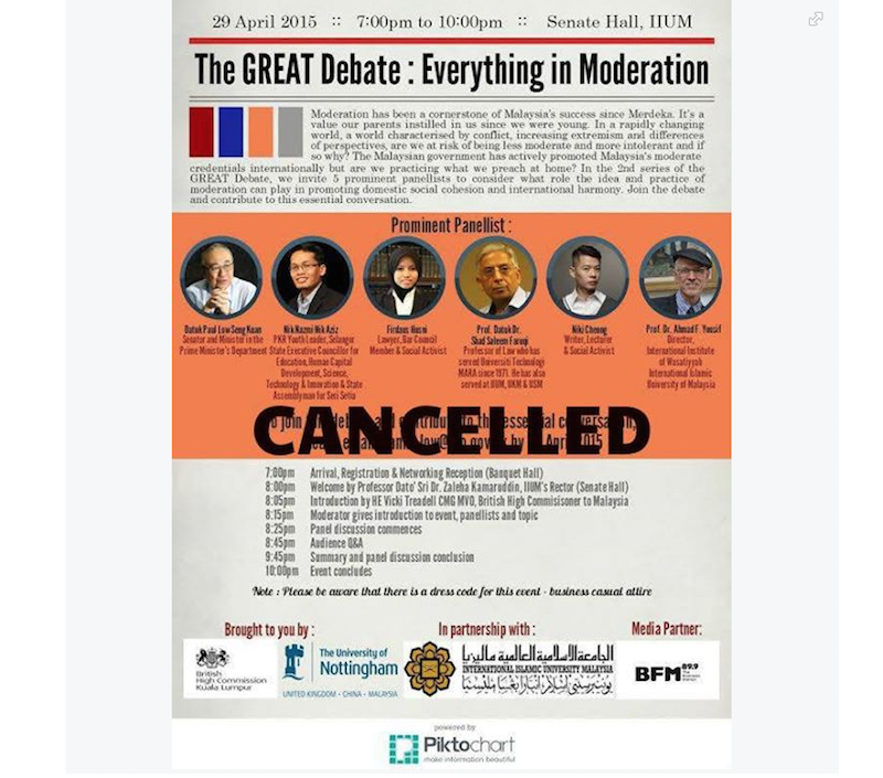 A screengrab of the poster for the debate with the word ‘Cancelled’ across it as seen on the British High Commission’s Facebook page.