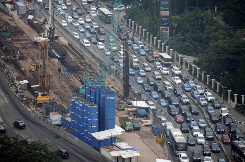 Vehicles move past the construction of the new MRT line in central Jakarta March 19, 2015 in picture by Antara Foto. u00e2u20acu201d Reuters pic 