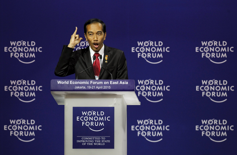 Indonesia's President Joko Widodo gestures as he delivers a speech during the interactive session of the World Economic Forum on East Asia in Jakarta April 20, 2015. u00e2u20acu201d Reuters pic