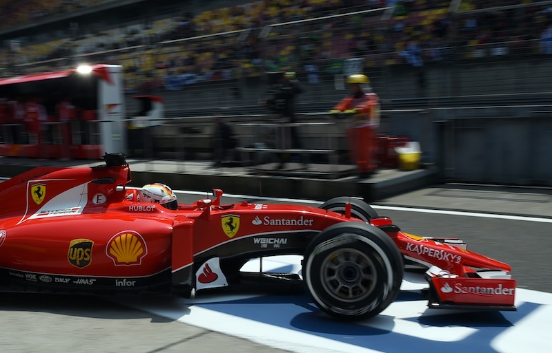Ferrari's German driver Sebastian Vettel heads out of the pits during the first practice session ahead of the Formula One Chinese Grand Prix in Shanghai on April 10, 2015. u00e2u20acu201d AFP pic
