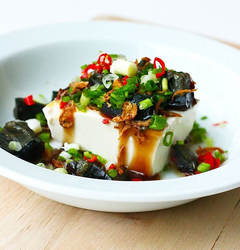 When served on top of cold soft tofu, the flavours from the century eggs are further intensified. u00e2u20acu201d Picture by Elaine Ho