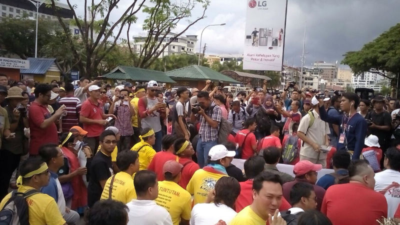 Bersih supporters gathering beside Padang Merdeka in Kota Kinabalu on May 1, 2015, for the May Day rally. 
