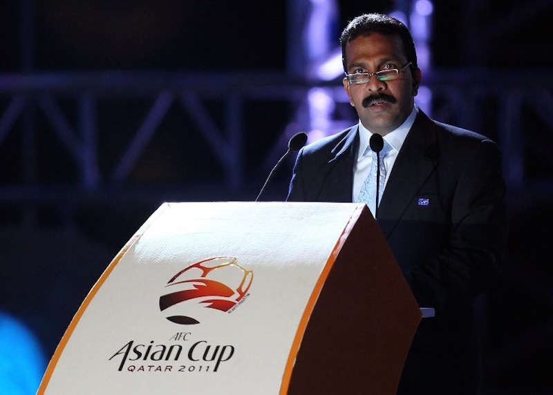 Asian Football Confederation (AFC) Secretary General Alex Soosay addresses the public during the AFC Asian Cup Qatar 2011 mascot launching in Doha November 11, 2010. u00e2u20acu201d AFP pic 