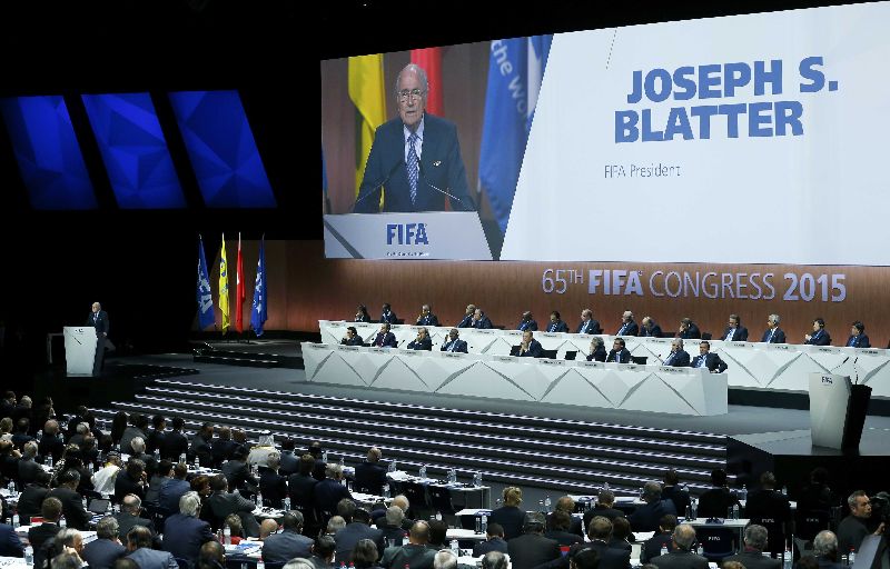 FIFA president Sepp Blatter opening speech at the 65th FIFA Congress in Zurich, May 29, 2015, calling on members of world socceru00e2u20acu2122s governing body to stick together to stamp out corruption REUTERS/Ruben Sprich