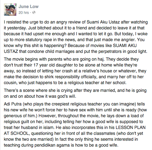 A partial screengrab of Low’s Facebook post.