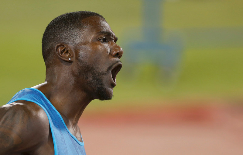 Justin Gatlin from the US reacts after winning the men's 100 metres during the Diamond League meeting in Doha, Qatar May 15, 2015. u00e2u20acu201d Reuters pic
