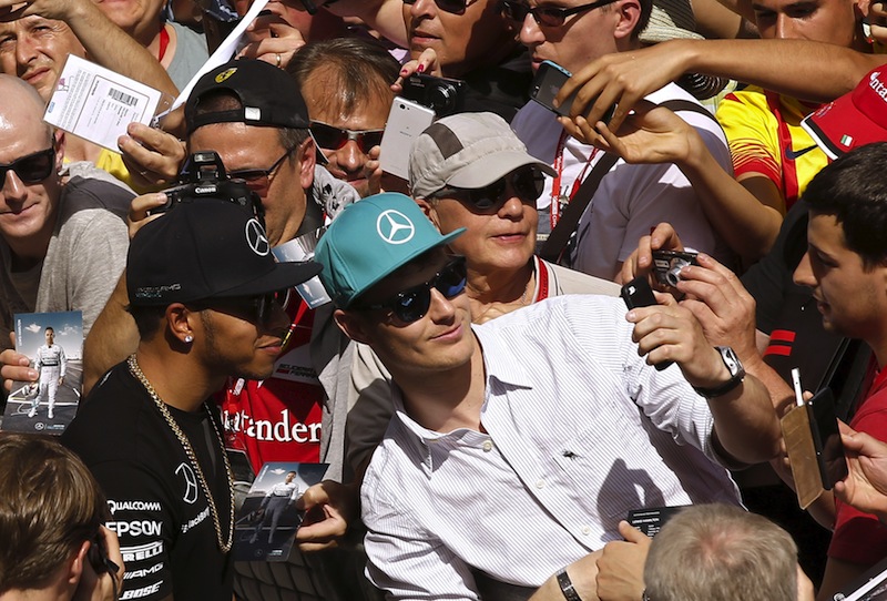 Mercedes Formula One driver Lewis Hamilton is surrounded  by supporters on the pit wall ahead of the Spanish Grand Prix at the Circuit de Barcelona-Catalunya racetrack in Montmelo, near Barcelona, Spain, May 7, 2015.u00c2u00a0u00e2u20acu201d Reuters pic