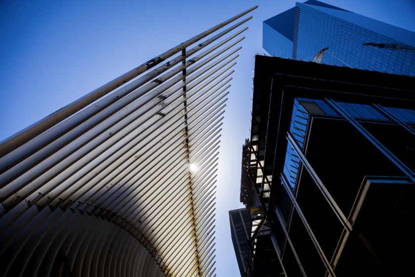 Construction of Santiago Calatravau00e2u20acu2122s Oculus continues at the World Trade Center Transportation Hub in New York, April 29, 2015. u00e2u20acu201d NYT pic
