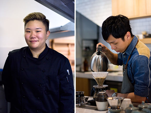 Wicked Pancake Parlour’s pastry chef, Shennice A. Toh (left). Jason Loo is lord of the brew bar at Yellow Brick Road (right).