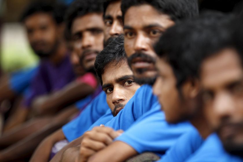 UN Secretary-Generalu00e2u20acu2122s Special Adviser on Myanmar Vijay Nambiar talks to refugees from Bangladesh who were rescued by the Myanmar navy, at a Muslim religious school used as a temporary refugee camp, at the Aletankyaw village in the Maungdaw township, in