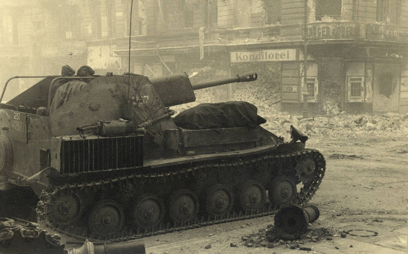 A Russian armoured vehicle is pictured at the junction between Ritter Street and Alexandrinen Street in this undated photo taken May 1945 in Berlin. u00e2u20acu201d Reuters pic