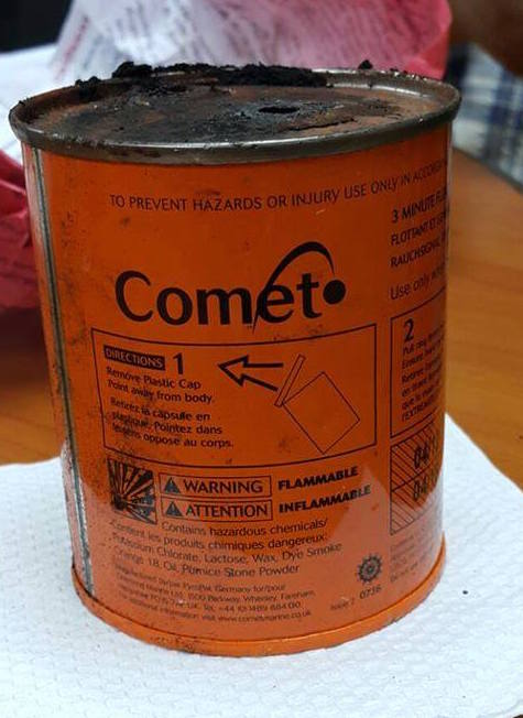 A photo of a smoke bomb allegedly retrieved from the rally is seen on the official Facebook page of the Royal Malaysian Police.