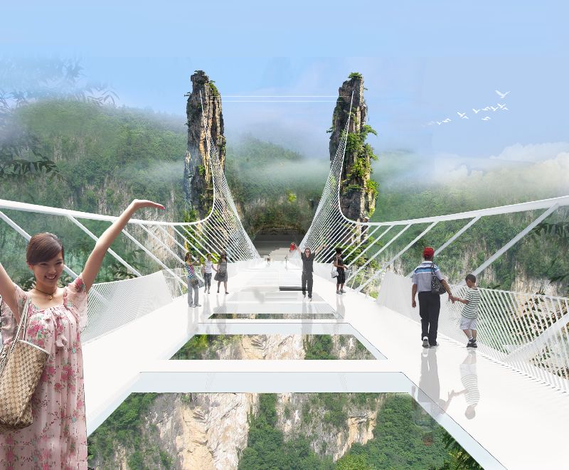 The Zhangjiajie Grand Canyon Glass Bridge, the tallest and longest pedestrian bridge in the world set to be opened in Hunan Province in China, October 2015. AFP-Relaxnews supplied
