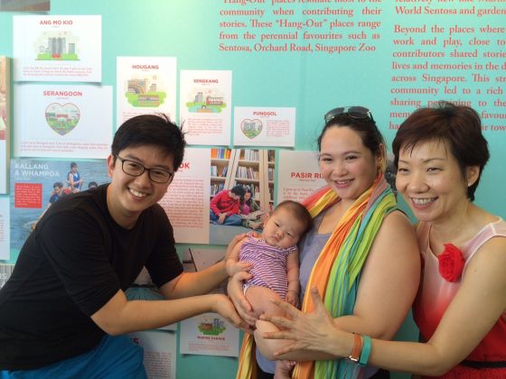 Husband and wife Ernest Choon and Nina Liang and their newborn, Sage, with Ms Grace Fu at the unveiling of 50 SG Heart Map places. Photo: Neo Chai Chin