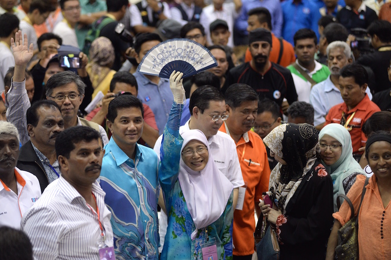 PKR candidate Datuk Seri Dr Wan Azizah Wan Ismail waves to the crowd in Permatang Pauh May 7, 2015, after she was declared the winner in the by-election. u00e2u20acu201d Picture by KE Ooi