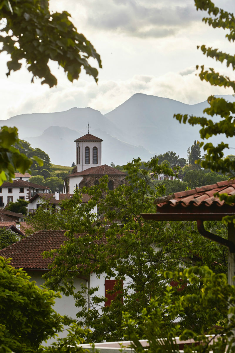 The Pyrenees rises above St.-Jean-Pied-de-Port in the Basque region of France,  May 17, 2015. Basque Country is made up of seven provinces, three of which are in South-western France.
