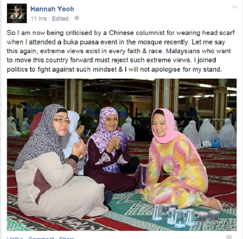 A screen capture showing Hannah Yeoh's facebook post regarding the matter.