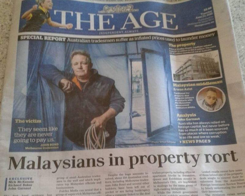 A snapshot of The Age daily which linked a group of super-rich Malaysian officials to the A$4.75m inflated buy of the Melbourne property. ― Picture by K. C. Boey