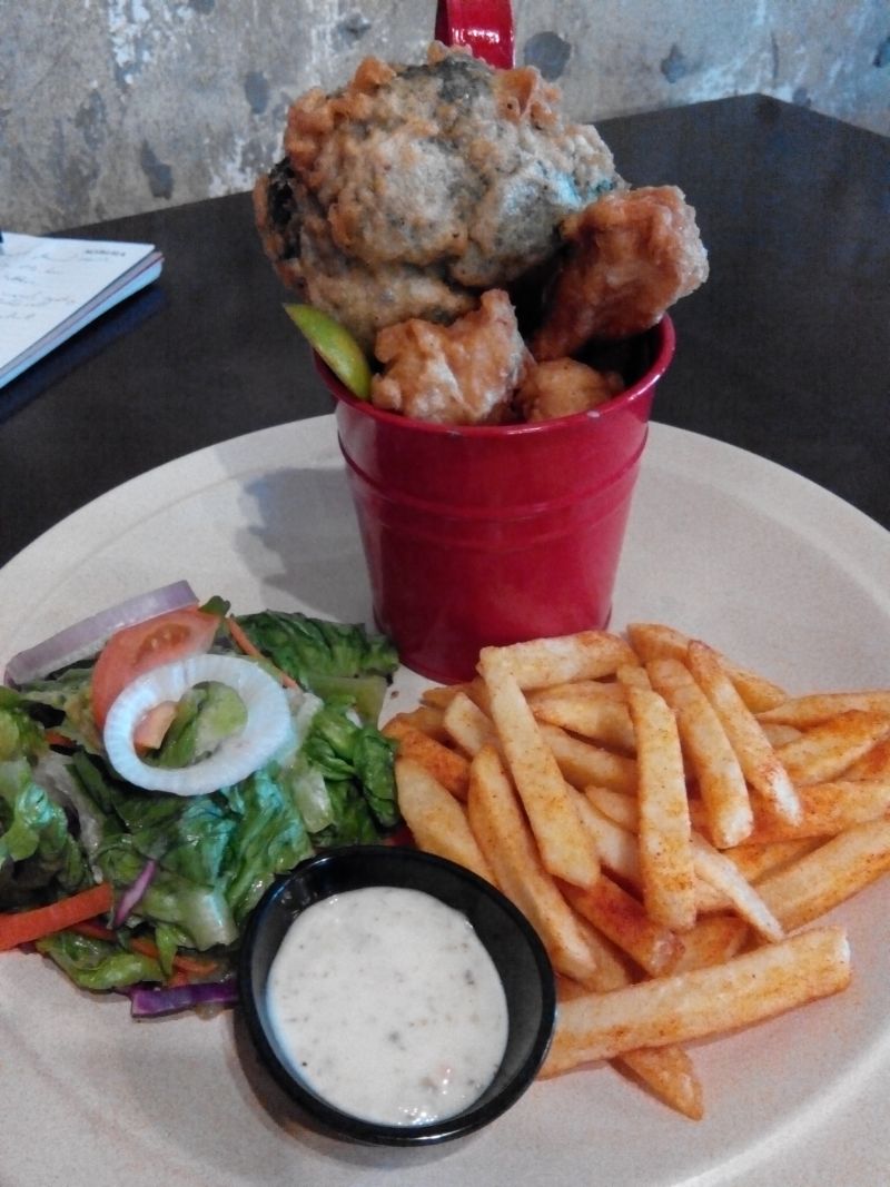 Fish and chips, using only the freshest fish and sides sourced daily by Jacknife Bar & Grill's head chef and owner, Samuel Hector.