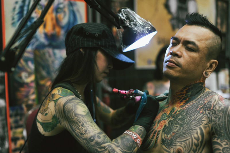 Visitors to the Wayang Kulit Tattoo Show 2015 could have tattoos done on the spot.