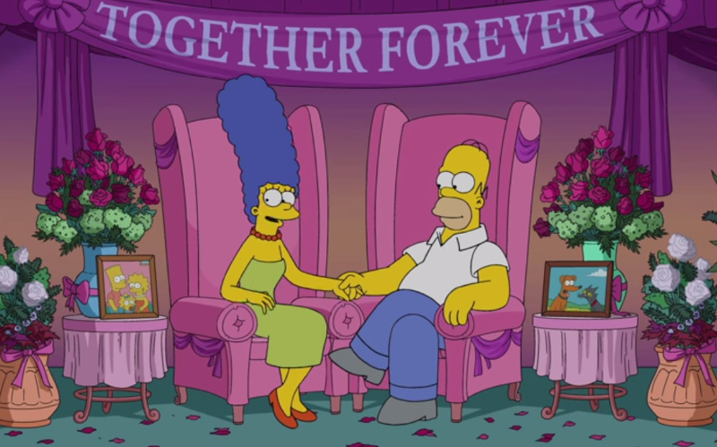 Marge and Homer Simpson from animated series 'The Simpsons' gave a video statement on the state of their marriage, in this screenshot taken from Fox's Animation Domination YouTube video.