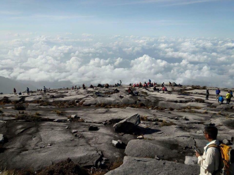 A photo sent from the peak of Mount Kinabalu showing climbers waiting to be rescued after they were stranded due to this morning's earthquake. 