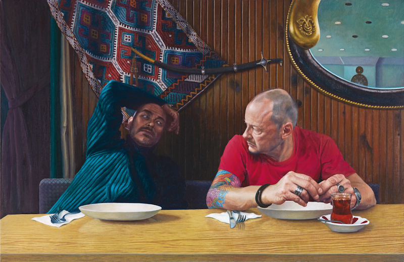 ‘Dinner in Sisli’ was painted in 2014, capturing a conversation between two men. — Picture courtesy of Leon Leong