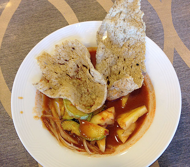 Rojak betik is best eaten with crunchy keropok ikan, which can be used as a 'spoon' to scoop up the other ingredients.