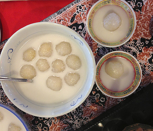 Asam gupal is an interesting dessert of sago balls filled with mung beans.