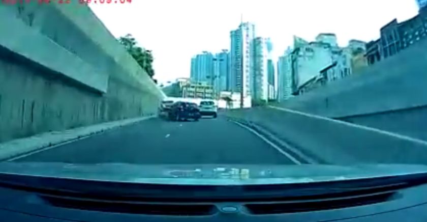 The Volkwagen Polo seems to have hit the police car deliberately, with unknown intent. — YouTube screencap