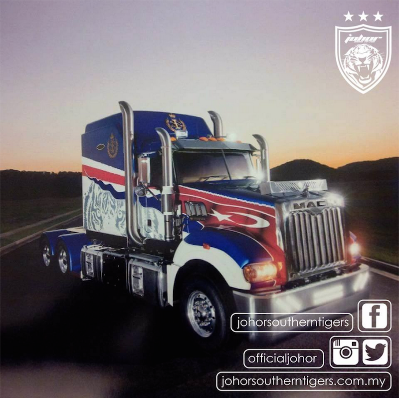 A screen grab of the Mack Super-Liner as seen on the official Facebook page of the Johor Southern Tigers.