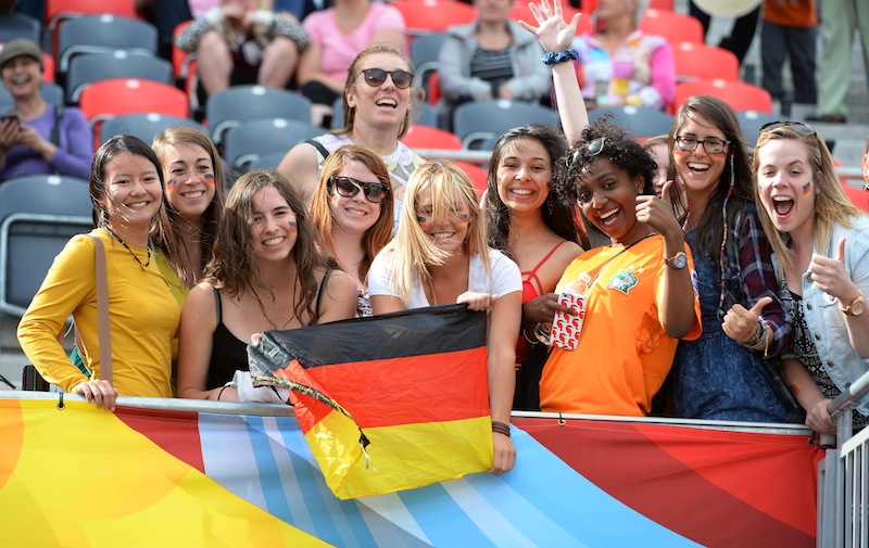Fans of Germany and  Ivory Coast cheer on their teams in the second half of a Group B match in the 2015 women's World Cup at Lansdowne Stadium, Ottawa, June 7, 2015. — Reuters pic
