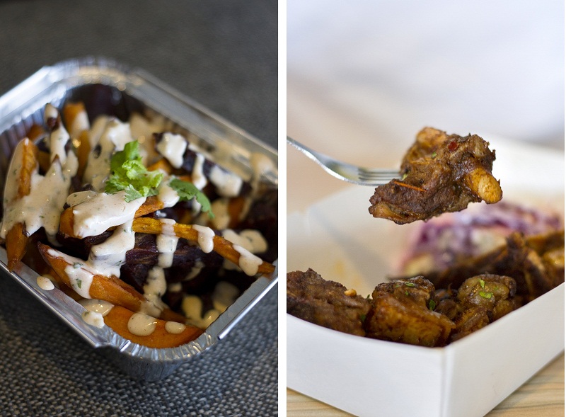 Orange and purple-hued sweet potato fries are a great beer snack (left); American-inspired beef ribs with bourbon BBQ sauce. — Picture by CK Lim