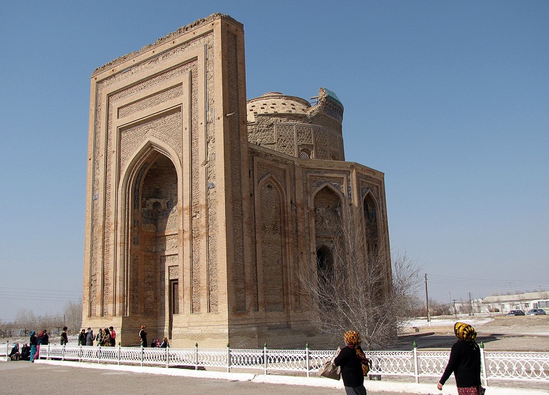 This undated file picture shows women walking close to the Turabek-Khanum Mausoleum in Konye-Urgench, northwestern Turkmenistan. u00e2u20acu201d AFP pic