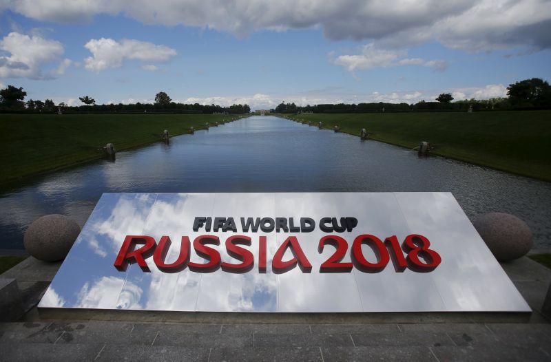 The 2018 World Cup logo is pictured near the Konstantin (Konstantinovsky) Palace, the venue of the preliminary draw for the 2018 World Cup, in St. Petersburg, July 24, 2015. u00e2u20acu2022 Reuters pic