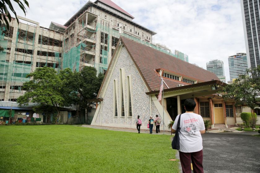 The distinctive A-frame structure of the Tamil Methodist Church.