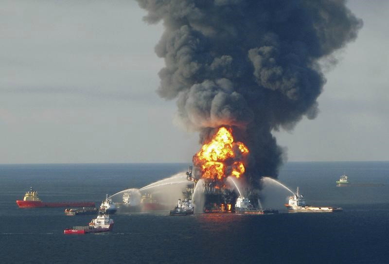 Fire boat response crews battle the blazing remnants of the offshore oil rig Deepwater Horizon, off Louisiana, in this April 21, 2010 file image. u00e2u20acu201d US Coast Guard/Reuters pic