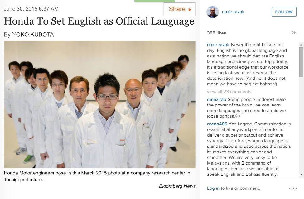 A screen capture showing Datuk Seri Nazir Razak's latest post on his instagram account.