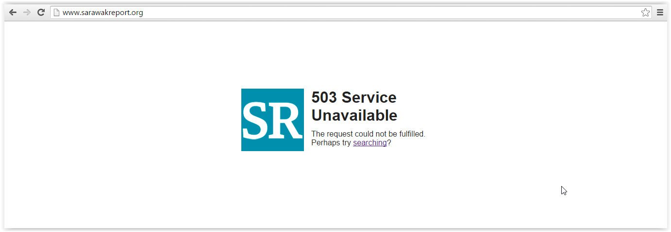 A screen capture of the message displayed on the London-based Sarawak Report website.