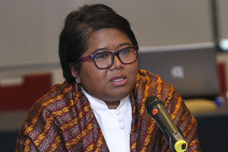 Indonesia’s Habibie Centre Rahimah Abdul Rahim speaks at the a press conference for the upcoming World Forum for Muslim Democrats in Petaling Jaya, July 3, 2015.