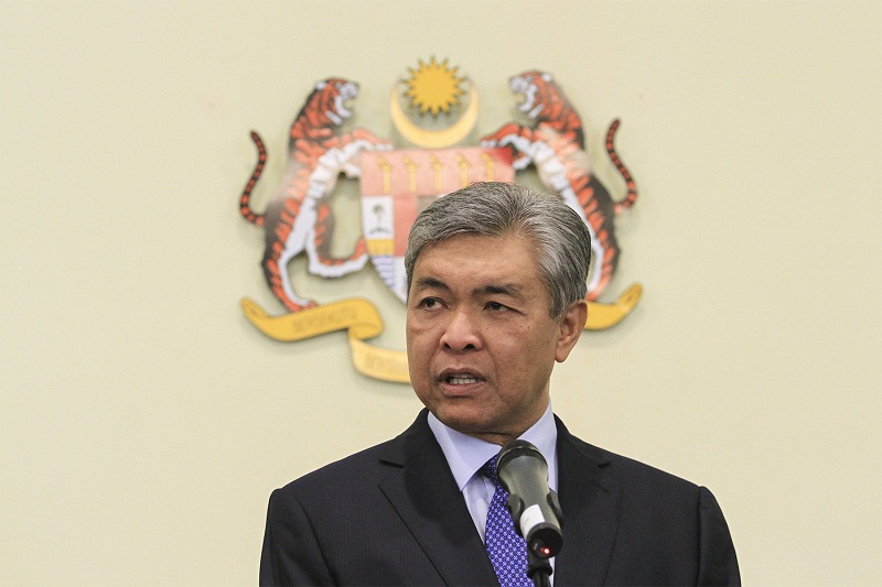 The new Deputy Prime Minister, Datuk Seri Ahmad Zahid Hamidi speaks to members of the media during a press conference at the Prime Minister Office in Putrajaya, July 28, 2015. u00e2u20acu201d Picture by Yusof Mat Isa