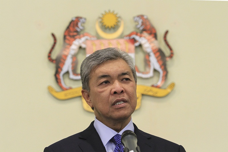 The new Deputy Prime Minister, Datuk Seri Ahmad Zahid Hamidi speaks to members of the media during a press conference at the Prime Minister Office in Putrajaya, July 28, 2015. u00e2u20acu201d Picture by Yusof Mat Isa