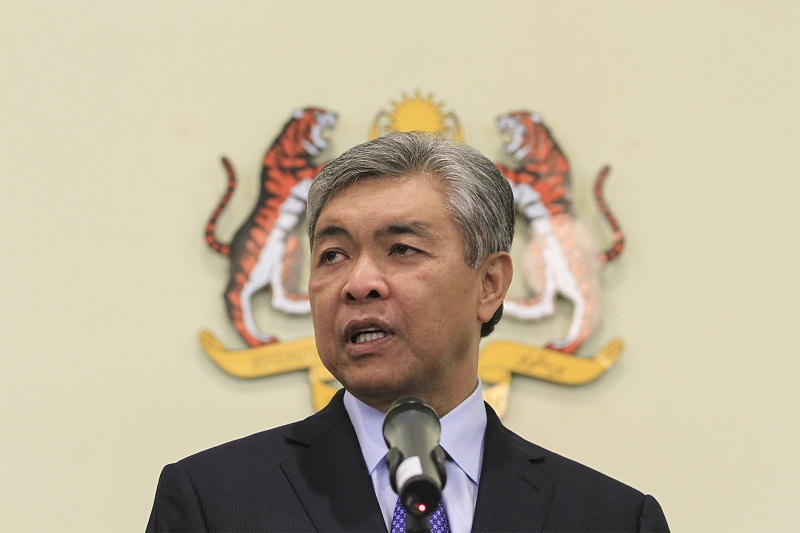 The new Deputy Prime Minister, Datuk Seri Ahmad Zahid Hamidi speaks to members of the media during a press conference at the Prime Minister Office in Putrajaya, July 28, 2015. u00e2u20acu201d Picture by Yusof Mat Isa
