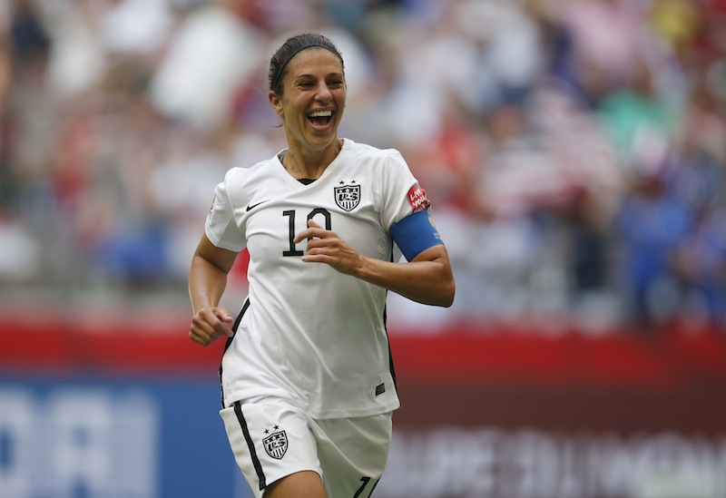 United States midfielder Carli Lloyd (10) celebrates after scoring against Japan during the first half of the final of the FIFA 2015 Women's World Cup at BC Place Stadium.u00c2u00a0u00e2u20acu201d Reuters pic