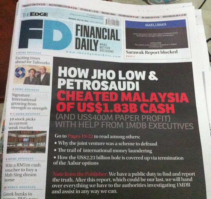 The Edge Financial Dailyu00e2u20acu2122s report today comes even as Putrajaya has blocked access to UK-based whistleblower site Sarawak Report.