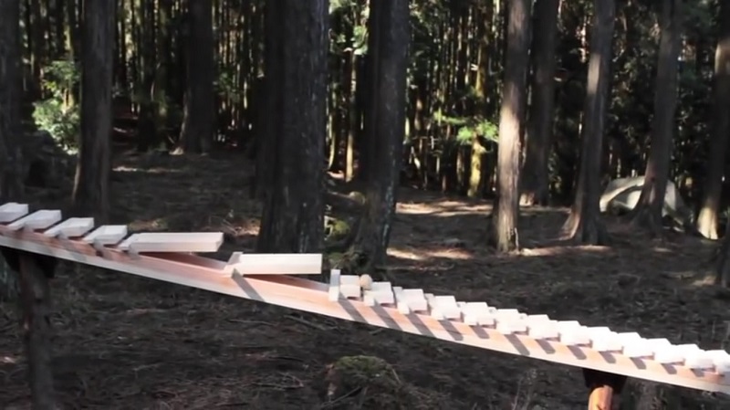 This enormous xylophone in a Japanese forest plays a tune when a wooden ball rolls down.