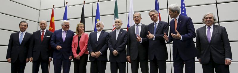 The Vienna group of Iran nuclear deal brokers at the United Nations building in Vienna, July 14, 2015. REUTERS/Carlos Barria