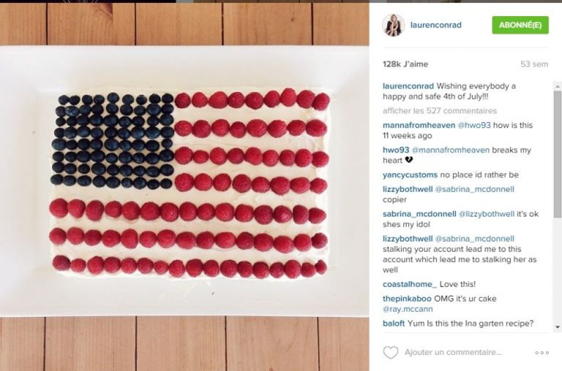 July Fourth-themed cake on Lauren Conrad's Instagram. u00e2u20acu201d AFP pic